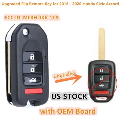 Upgraded Flip Remote Key for 2016 2017 2018-2020 Honda Civic Accord MLBHLIK6-1TA Foto 1 de 4