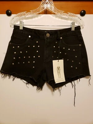 Pantalones Cortos Denim Algodón en 91 Mid Saturday Tachonados Deshilachados Negros Desgastados Talla 2 Foto 1 de 4