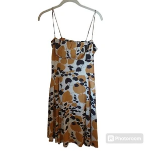 Va Va Voom Women's Brown And Gold Leaf Print Dress With Pleated Top Size L - Picture 1 of 16