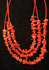 Lovely Red Coral Three Strand Necklace w Red Beads (049)