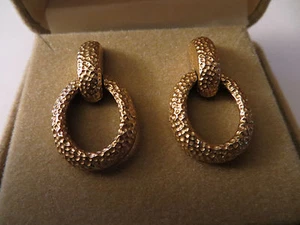 Solid 14K Yellow Gold Textured Hanging Oval Earrings 7.10 grams - Picture 1 of 4