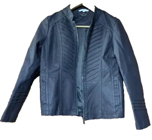 W Lane Women's Size 8 Zip Leather Look Pleated Lined Jacket Two Pockets Grey - Picture 1 of 5