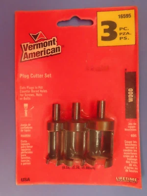 Vermont American Plug Cutter Set 3 件套 套装 3/8 英寸,1/2 英寸,5/8 英寸木材 #16595 — 第 1/2 张图片