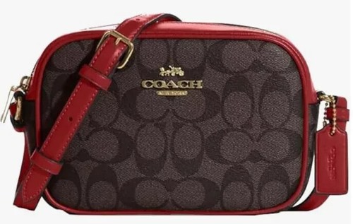 Borsa a tracolla Coach Signature Mini Jamie $278 marrone 1941 rossa C9926 NUOVA