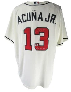Camiseta Nike Beckett 159532 firmada/inscrita de los Atlanta Braves de Ronald Acuña Jr - Imagen 1 de 5