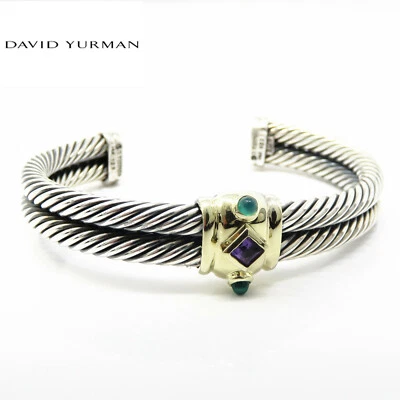Brazalete NYJEWEL David Yurman Oro 14K Plata 925 Amatista Esmeralda Dos Cuerdas Foto 1 de 4