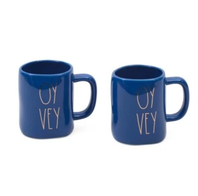 Rae Dunn "Oy Vey" Yiddish Mug Set Of 2 Blue