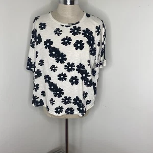Madewell WomensTop Size 3X Black White Flower T Shirt Short Sleeve Tunic Cotton - Picture 1 of 9