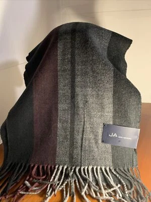 John Ashford Two Tone Gray Maroon Striped Acrylic Fringe-Tasseled Scarf 67" - Image 1 of 4