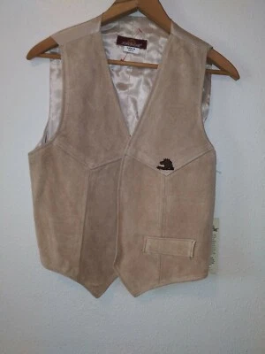 Nuevo Chaleco Vintage Años 70 80 Jordache Cuero Gamuza Tostado Beige Occidental Grande Nuevo con Etiquetas Foto 1 de 4