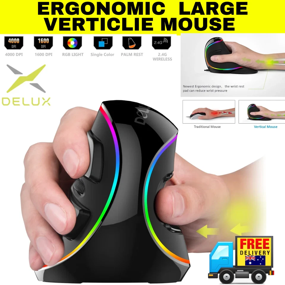 Large Rechargeable Wireless Vertical Ergonomic Mouse Rgb Bluetooth 90day battery - image 1 of 4