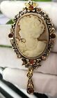 Cameo Brooch Crystal Rhinestone Vintage Style Victorian Gold Silver Color Pin