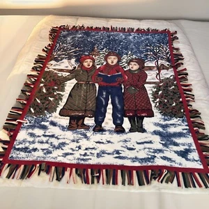 Christmas Carolers Throw Lap Blanket With fringe 53”X41” Double sided Fleece - Picture 1 of 6
