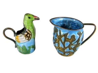 Старинный китайский эмалированный миниатюрный многоцветный рыбный кувшин и синий кувшин - Изображение 1 из 4