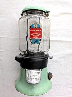 Columbus винтажный никелевый торговый автомат для жевательной резинки все оригинальное отличное состояние. - Изображение 1 из 4