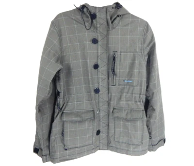 特别混纺女式中号夹克左轮手枪10K米色灰色格子滑雪雪二手状况完好 — 第 1/4 张图片