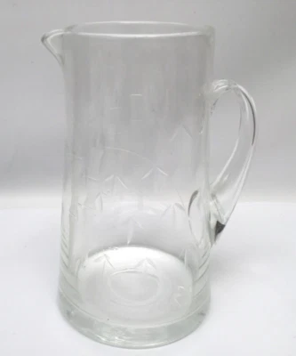 "Jarra de bebidas de vidrio grabado Tiki de bambú Noritake Sasaki de colección 8 3/8""" Foto 1 de 3