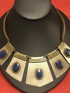 VINTAGE GEMISCHTE METALLE MESSING UND SILBERFARBEN LAPISLAZULI HANDGEFERTIGTE HALSKETTE - Bild 1 von 14