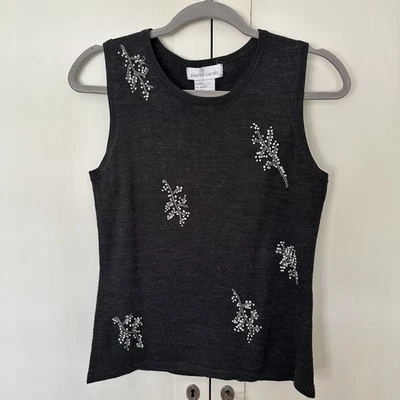 Blusa Suéter Pierre Cardin Para Mujer Sin Mangas Bordada Talla Pequeña S Gris Foto 1 de 4