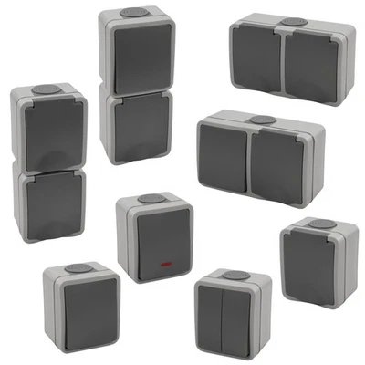 Feuchtraum-Serie IP54 Aufputz Doppel-Steckdose Kombi-Schalter AP Außen-Bereich - Bild 1 von 4