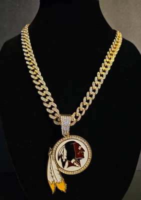 Collar de 24" de cristal helado completo de lujo cadena de eslabones cubanos Washington Redskins 1 Foto 1 de 4