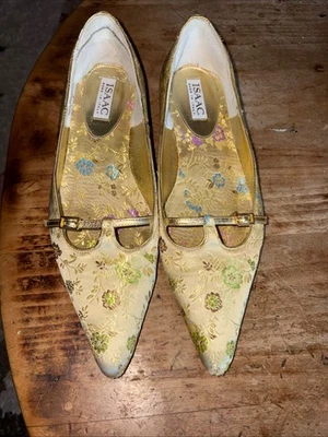 Brocado de seda floral vintage Isaac Mizrahi Italia sin cordones de ballet plano talla M 8,5 Foto 1 de 4
