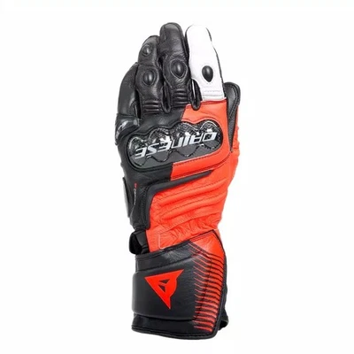 DAINESE CARBON 4 - GUANTI MOTO LUNGHI IN PELLE UOMO ROSSO FLUO BIANCO NERO - Immagine 1 di 3