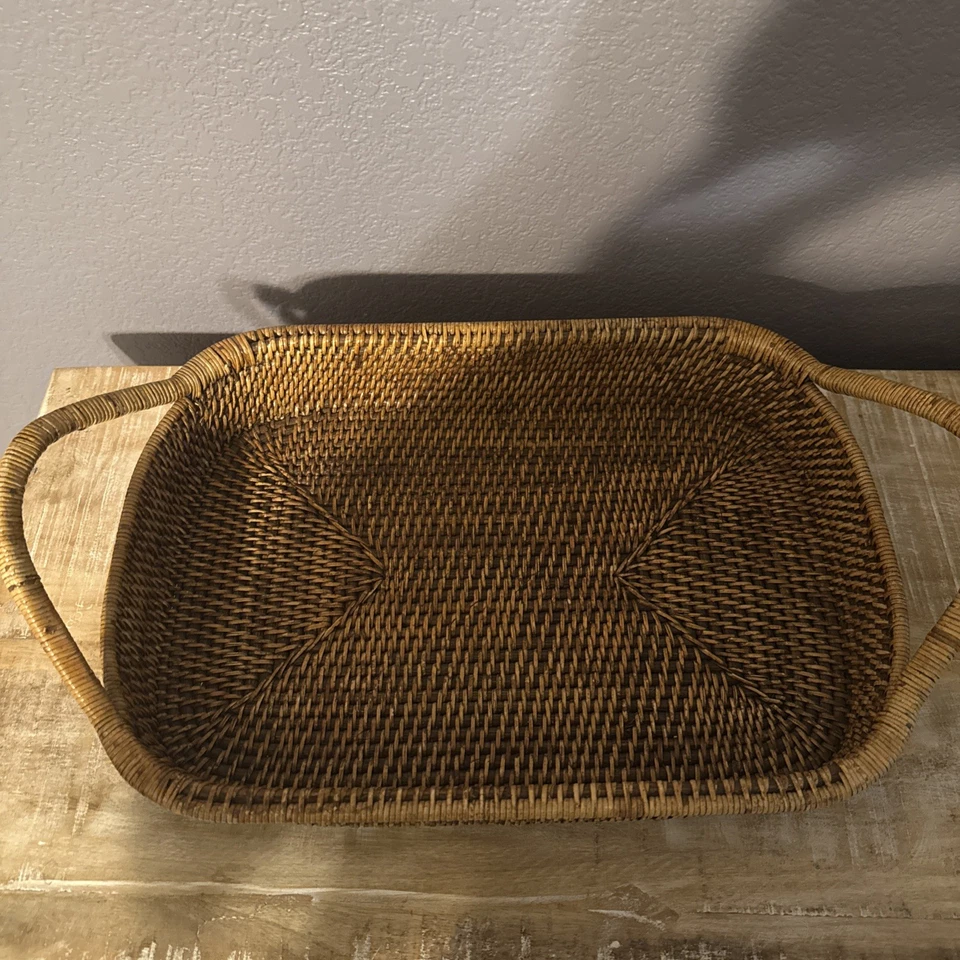 Pampered Chef Woven Selections Rectangle Wicker Serve Basket Casserole Handles - Image 1 of 3
