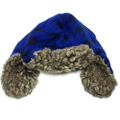 Sherpa Trapper Hat Boys 2T 3T 4T 5T Blue Brown Sweater Knit Faux Fur Winter - Image 1 of 3