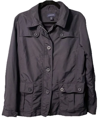 Chaqueta ligera Lands End para mujer talla mediana/pequeña cremallera botón delantero azul marino oscuro Foto 1 de 4