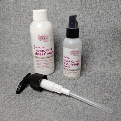 NUEVO - Crema terapéutica para talón Miracle Plus 4 oz y maíz/callo desolve 2 OZ con bomba Foto 1 de 4