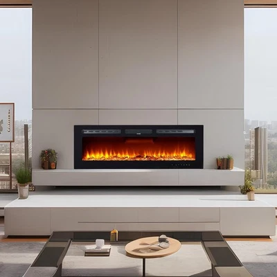 60" Modern Electric Fireplace Heater, Wall Mounted w Remote, Timer&Flame Control - Image 1 of 4
