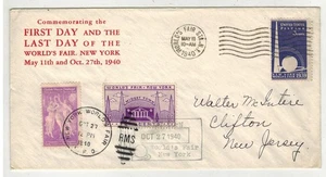 1940 NEW YORK WORLD'S FAIR 853 DUAL CANCEL 1ST & LAST DAY! & FAIR "STAMP" LABEL - Picture 1 of 2