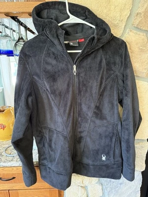 Sudadera con capucha para mujer Spyder Sherpa polar cremallera completa negra, talla grande Foto 1 de 4