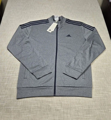 Chaqueta de Pista Adidas Pequeña Para Hombre Gris Azul Tricot Logo Cremallera Completa Esenciales Foto 1 de 4