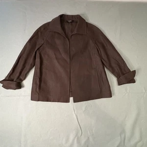 Talbots Blazer L Brown Pure Irish Linen Open Front Pocket Lagenlook Quiet Luxury - Picture 1 of 12