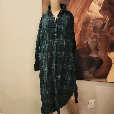 Lands End Green & Navy Blue Cotton Flannel Night Gown Women's Size Medium 10/12 - Image 1 of 4