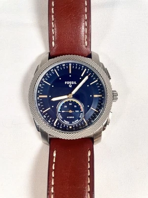Reloj inteligente híbrido Fossil Q FTW - esfera azul - correa de cuero marrón - funciona muy bien Foto 1 de 4