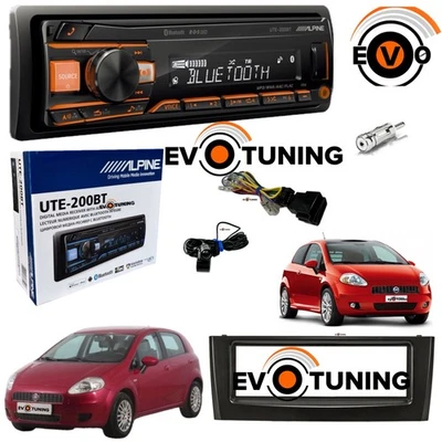 Kit Autoradio ALPINE UTE 200BT Radio Bluetooth+Mascherina Nera Fiat Grande Punto - Immagine 1 di 4