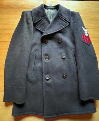 Vintage US Navy 100% Kersey Wool Pea Coat Size 38R Dark Blue Timeless Classy - Image 1 of 4