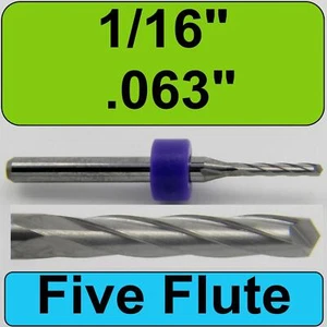 1/16" .0630" Five Flute Premium Edge Finish Carbide End Mill CNC PCB m188 - Picture 1 of 4