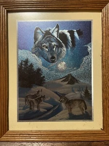 Opera d'arte in lamina metallica incorniciata "4 lupi" 8"x10" - Foto 1 di 3