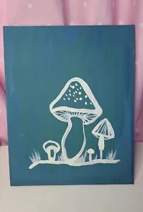 Mushrooms acrylic painting on canvas hand painted Original Signed CC 8x10 Inches - Picture 1 of 4
