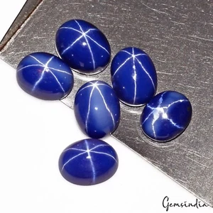22.50 Ct Blue Star Sapphire Oval 9-10mm Cabochon 6 Rayed Opaque Gemstones 6 pcs - Picture 1 of 5
