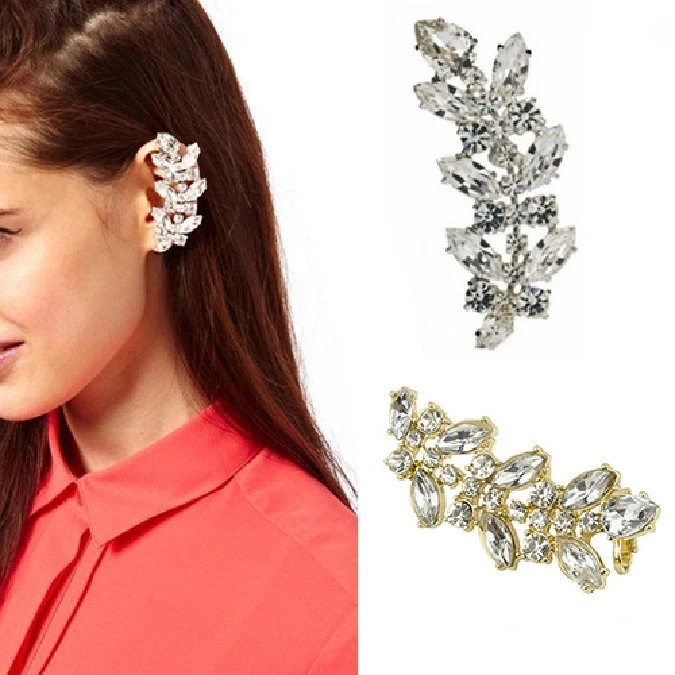 Ohrclip Blätter Zweig Blogger Ohrring Gothic Ohrklemme Clip Strass 2 Farben NEU - Bild 1 von 1