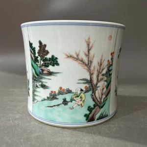 M Beautiful Chinese Qing dynasty famille rose wucai porcelain Brush Pot - Picture 1 of 9