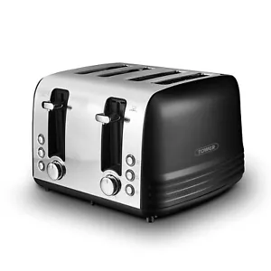 Tower, T20081BLK, Ash 4-Slice Toaster with Dual Controls, 1850W, Black & Chrome - Picture 1 of 10