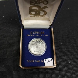 1986 World Exposition “Expo 86” .999 Silver Medallion In Original Box & Case - Picture 1 of 5