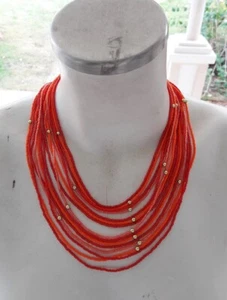 African Zulu Beads Necklace Bracelet Set Multi Lines Red Design Fashion Unique - Picture 1 of 12