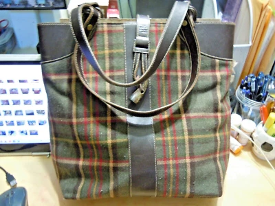VTG RALPH LAUREN BROWN/RED WOOL PLAID/LEATHER TOTE large  (on sale) - Image 1 of 4